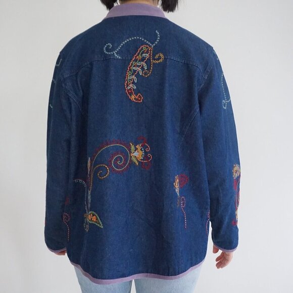 Vintage Denim & Co Blue Paisley Embroidered Button Jacket Boho Cottagecore L - Picture 2 of 9